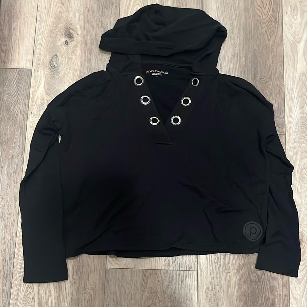 Beyond Yoga Black Hooded Sweater - Pure Barre